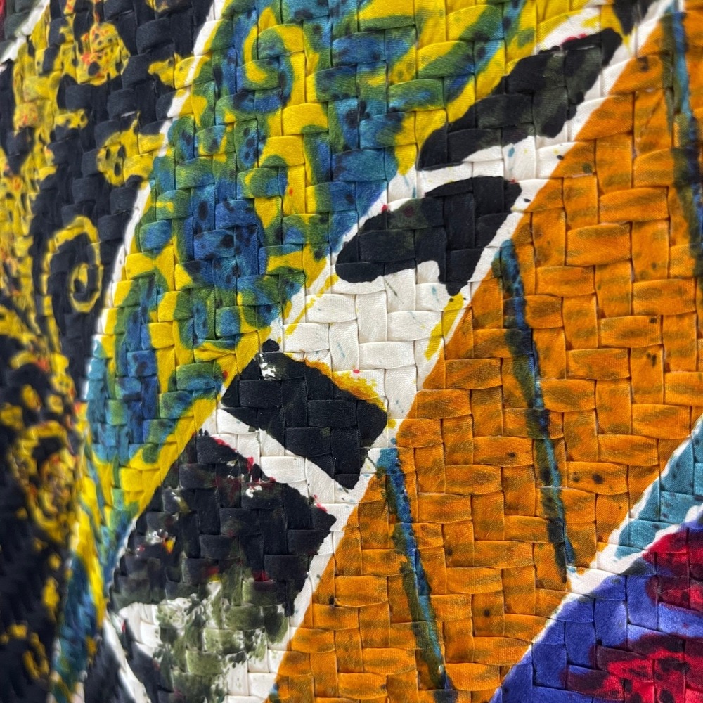 Chico's Silk Jacket 1 Abstract Boho Art To Wear Open Front Colorful Maximalism - Picture 12 of 16